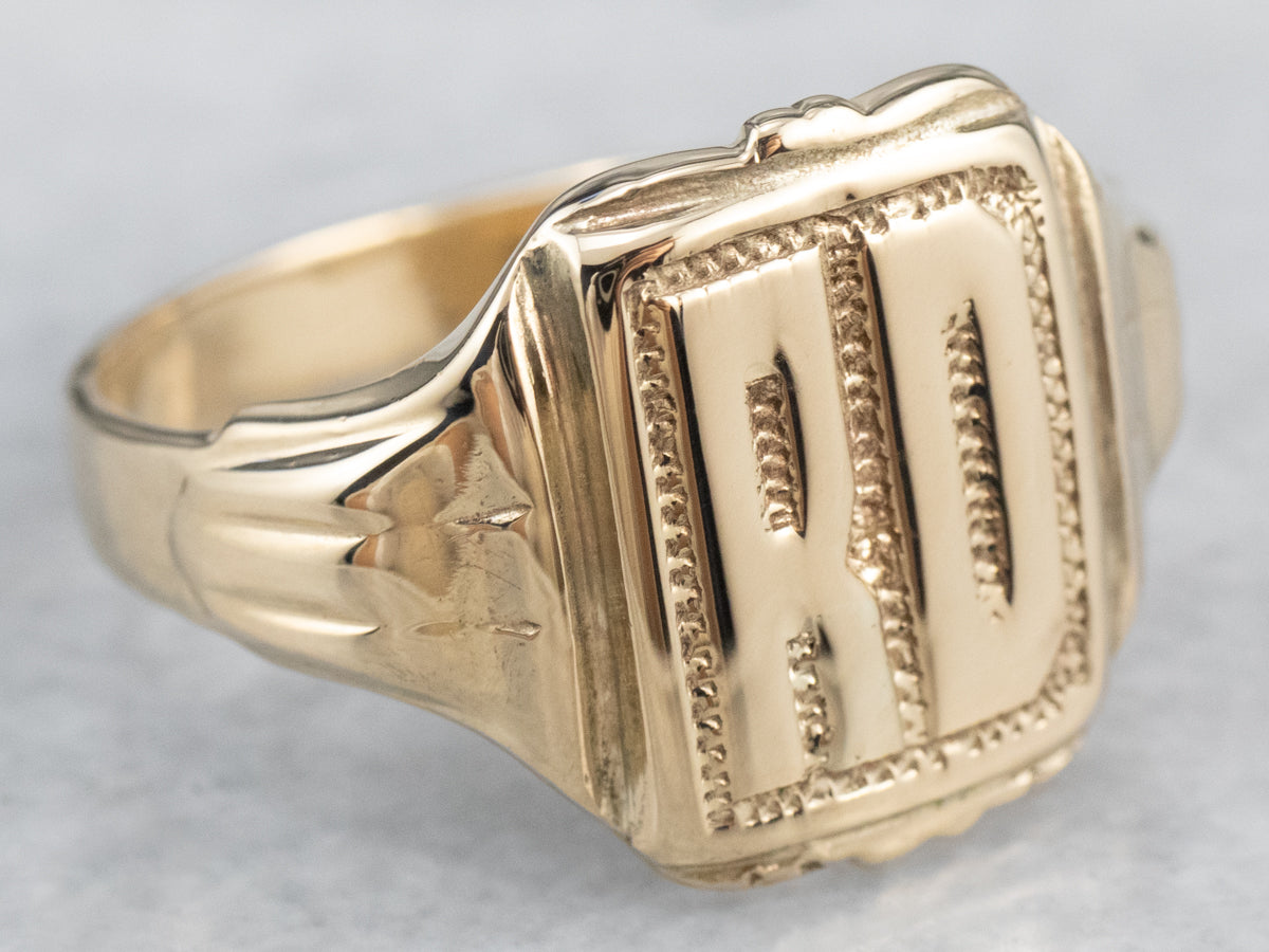 Retro "RD" Gold Signet Ring