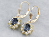 Sapphire Diamond Halo Gold Drop Earrings