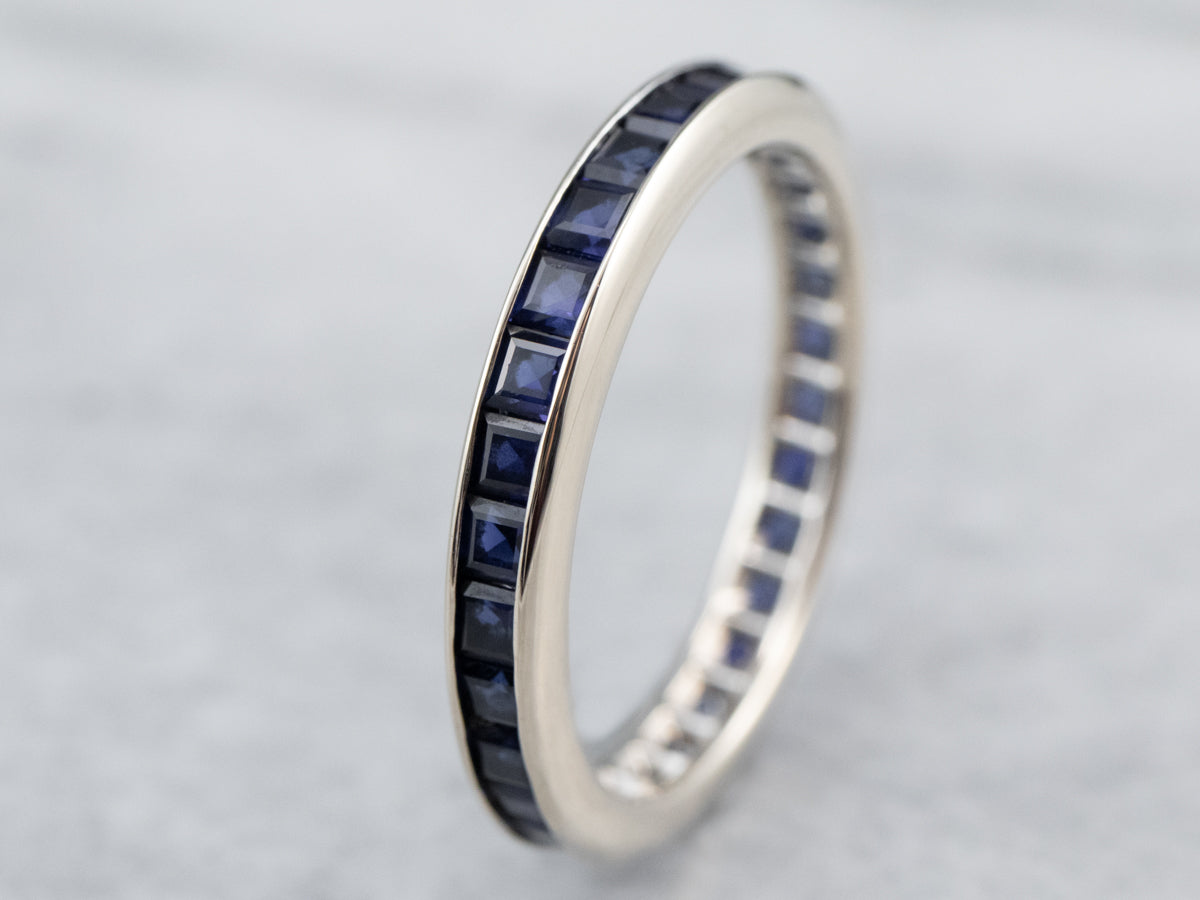Synthetic Sapphire White Gold Eternity Band