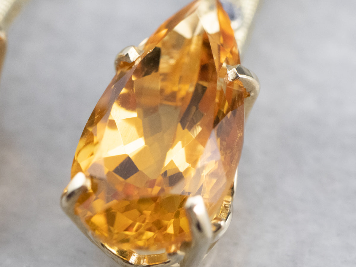 Citrine Pearl Gold Filigree Bar Drop Earrings