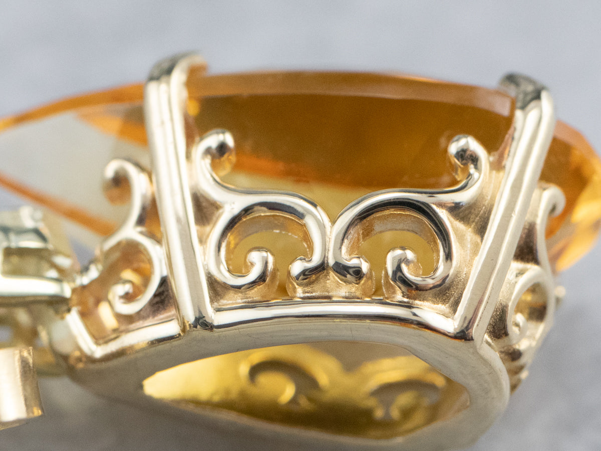 Citrine Pearl Gold Filigree Bar Drop Earrings