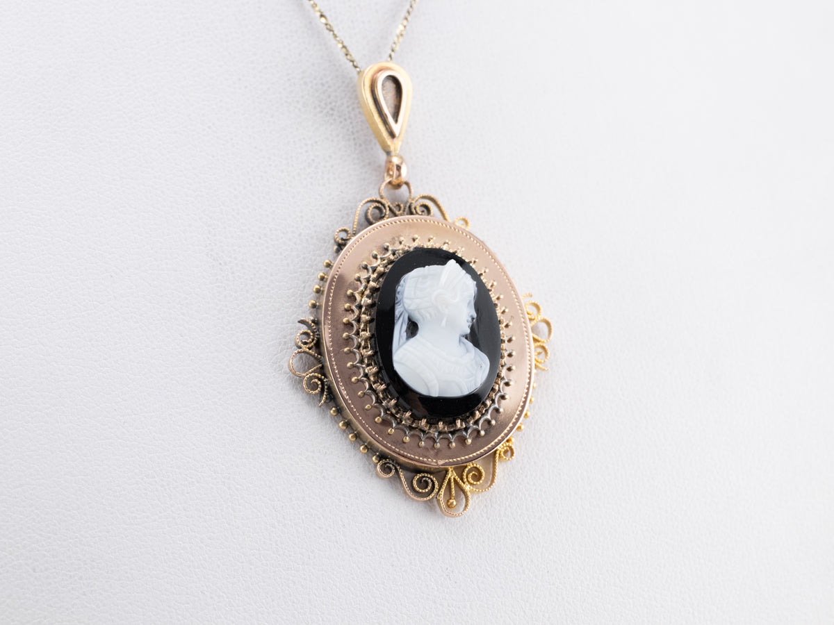 Antique Onyx Cameo Gold Pendant