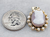 Vintage Sardonyx Cameo Pearl Halo Gold Pendant