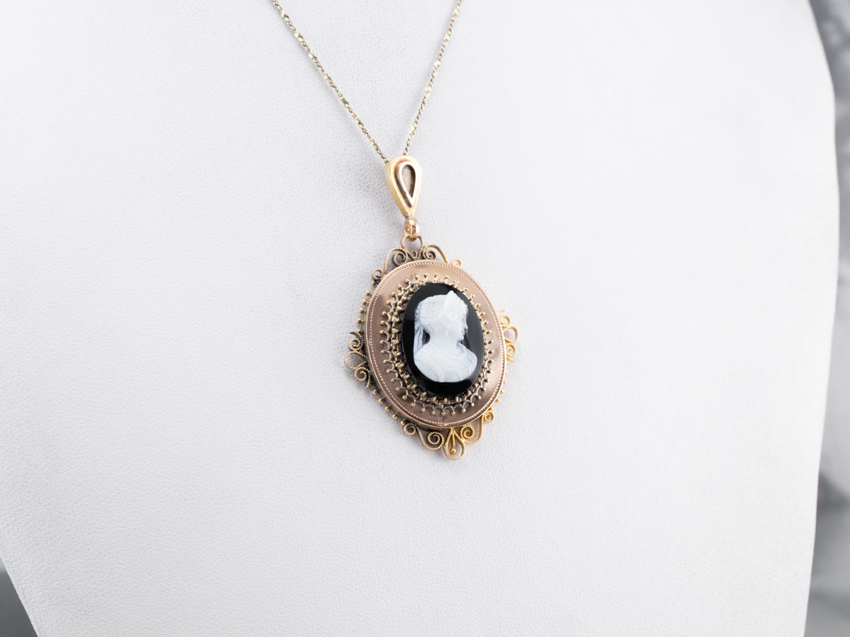 Antique Onyx Cameo Gold Pendant