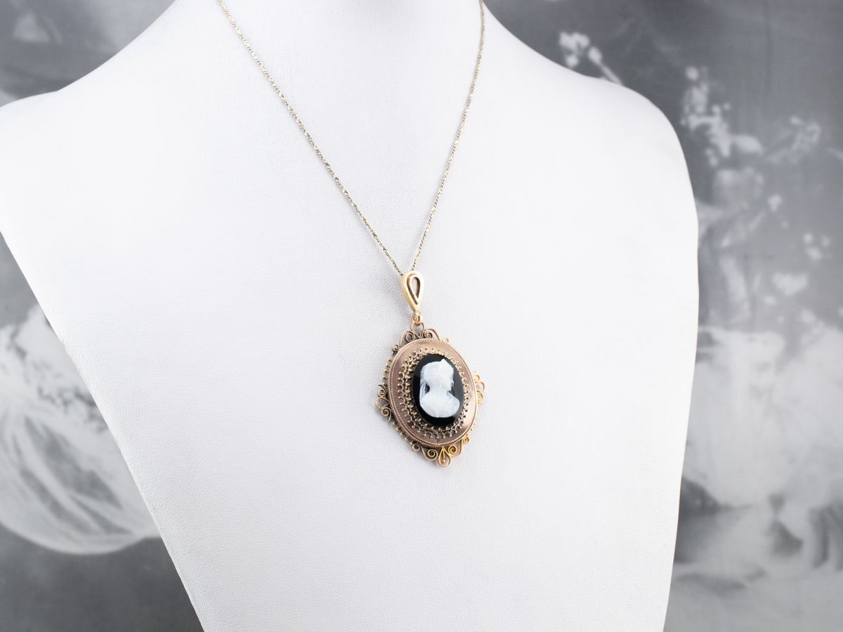 Antique Onyx Cameo Gold Pendant