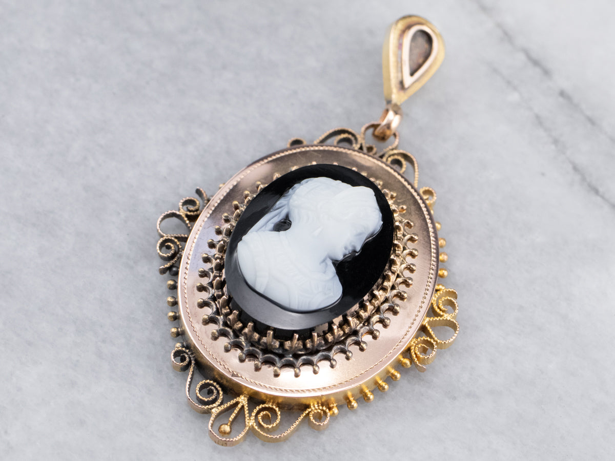 Antique Onyx Cameo Gold Pendant