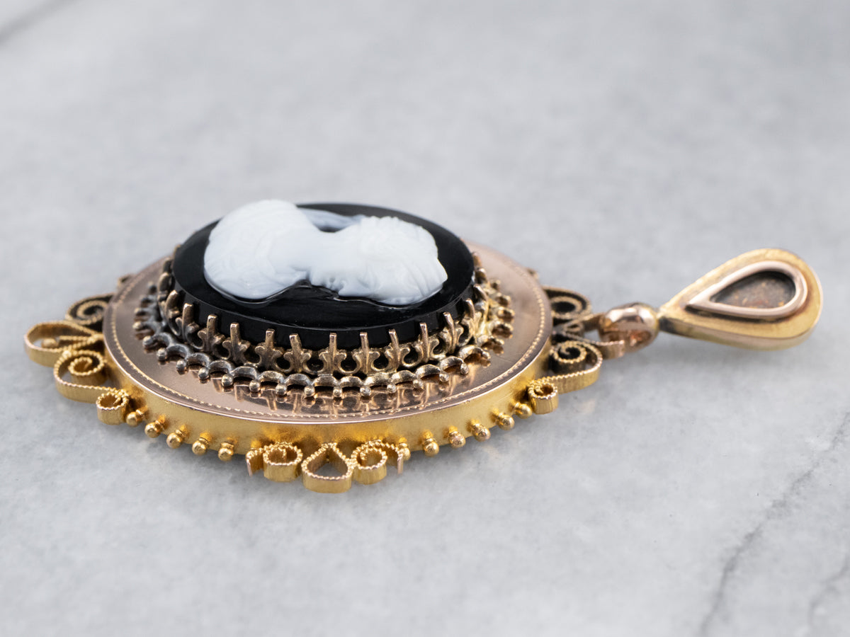 Antique Onyx Cameo Gold Pendant