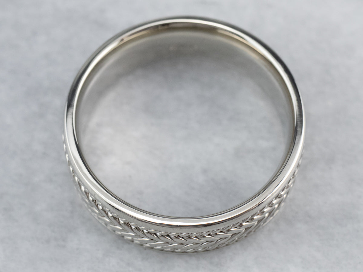 Braid Patterned White Gold Men's Band