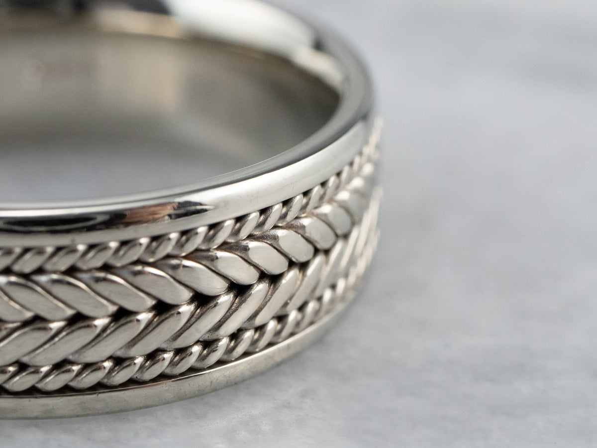Braid Patterned White Gold Men's Band