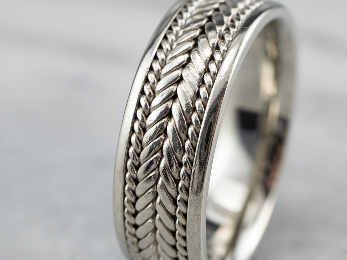 Braid Patterned White Gold Men's Band