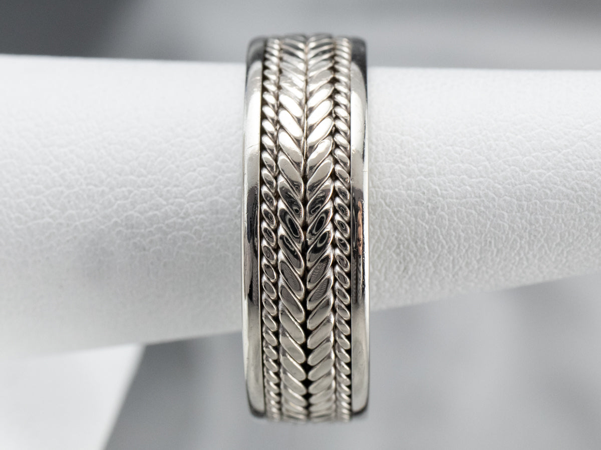 Braid Patterned White Gold Men's Band