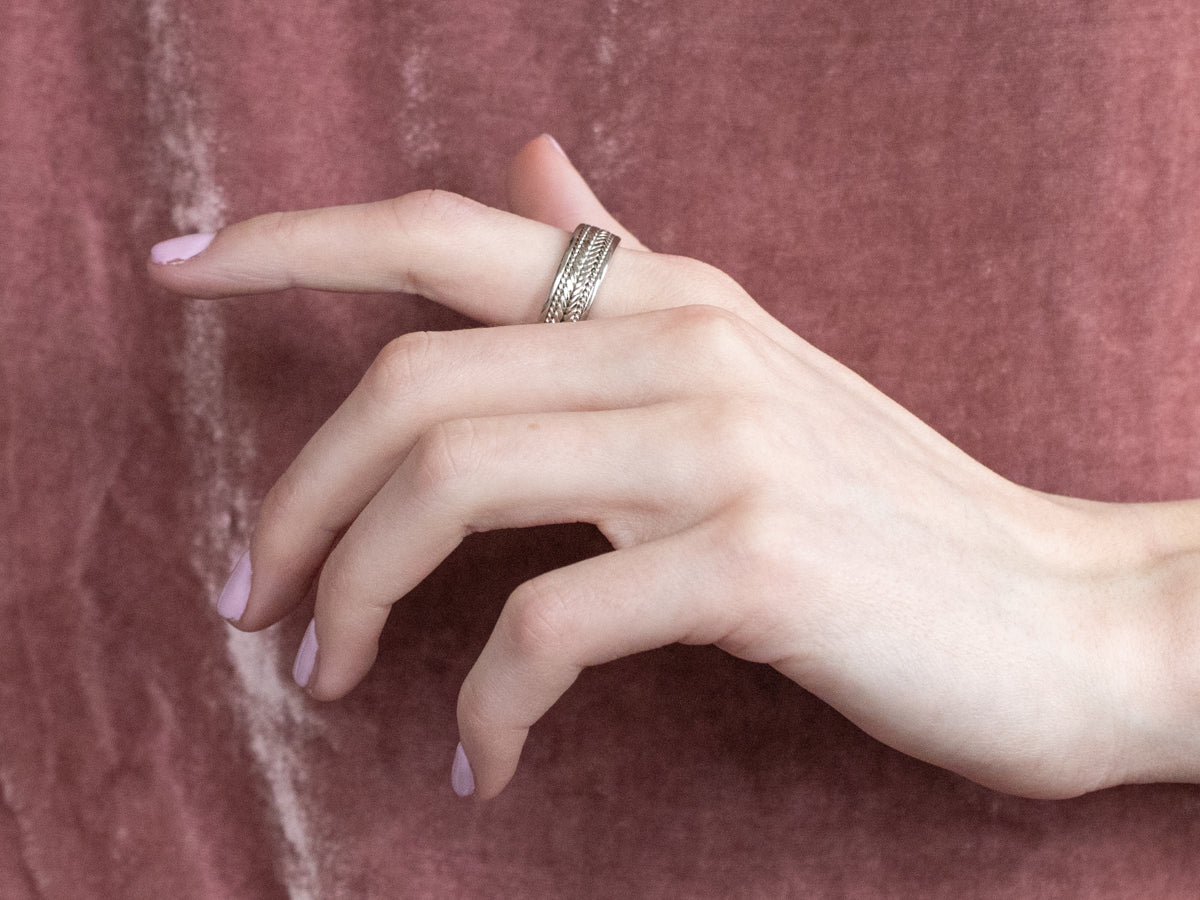 Braid Patterned White Gold Men's Band