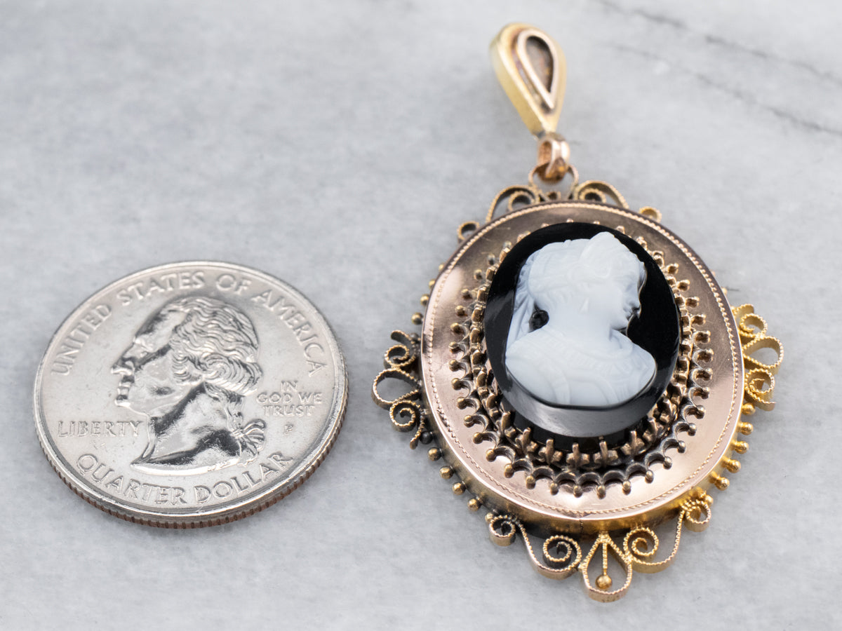 Antique Onyx Cameo Gold Pendant