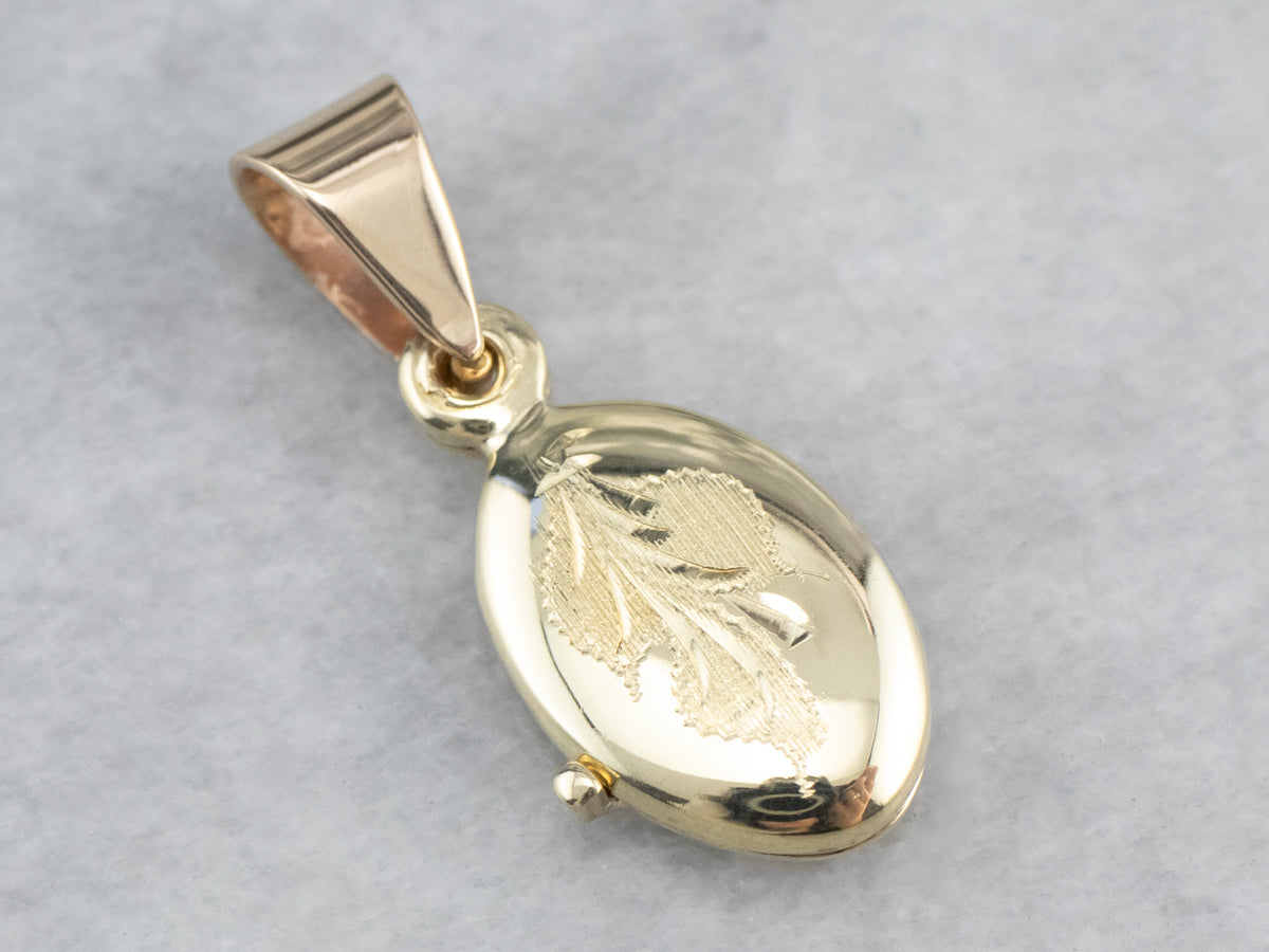 Engraved Gold Botanical Locket