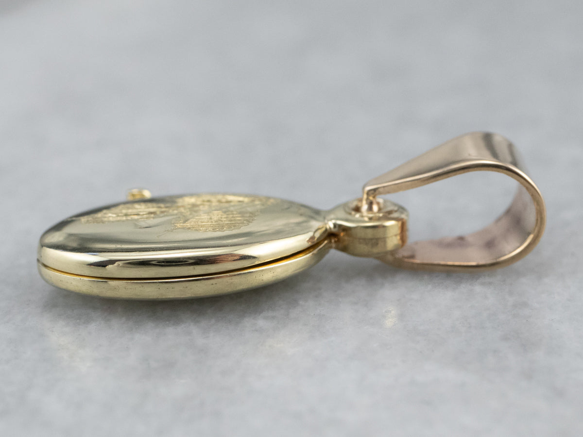 Engraved Gold Botanical Locket