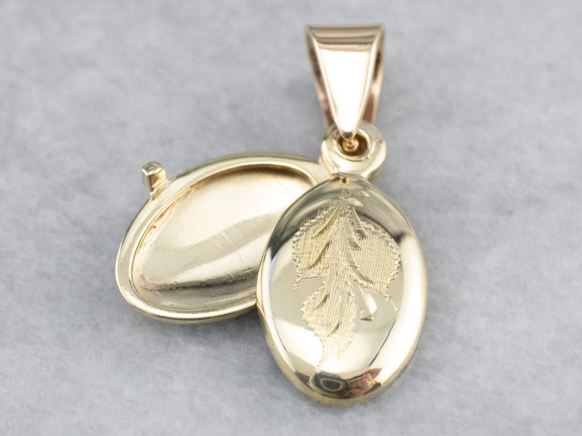 Engraved Gold Botanical Locket