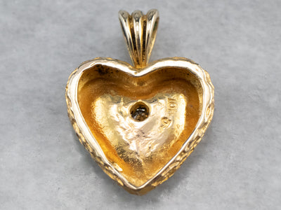 24K Gold Nugget Diamond Heart Pendant