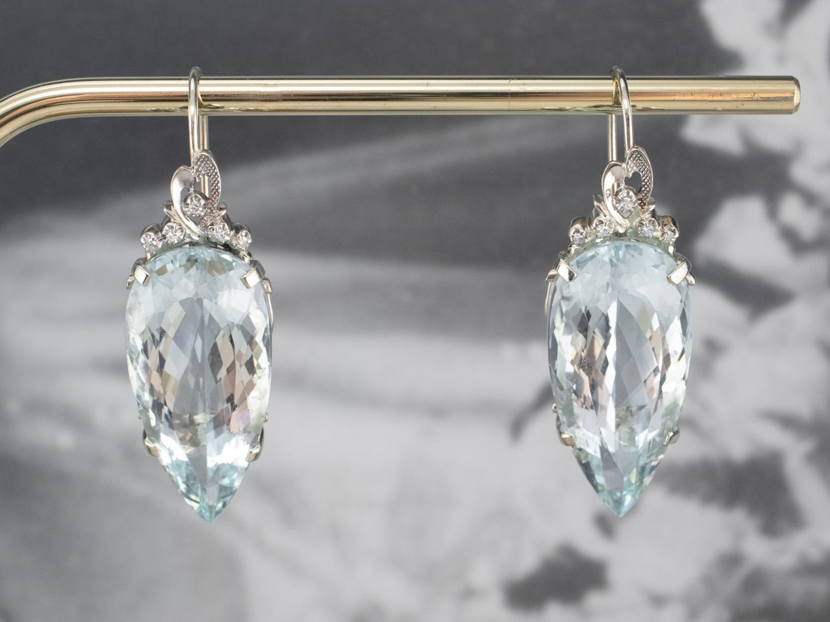 Bold Aquamarine and Diamond Drop Earrings