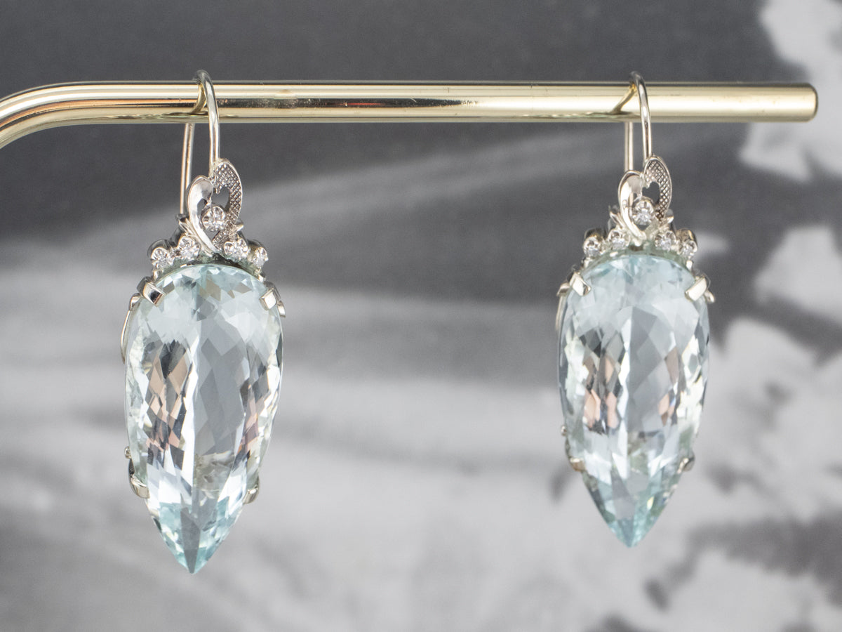 Bold Aquamarine and Diamond Drop Earrings