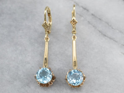 Gold Blue Topaz Drop Earrings