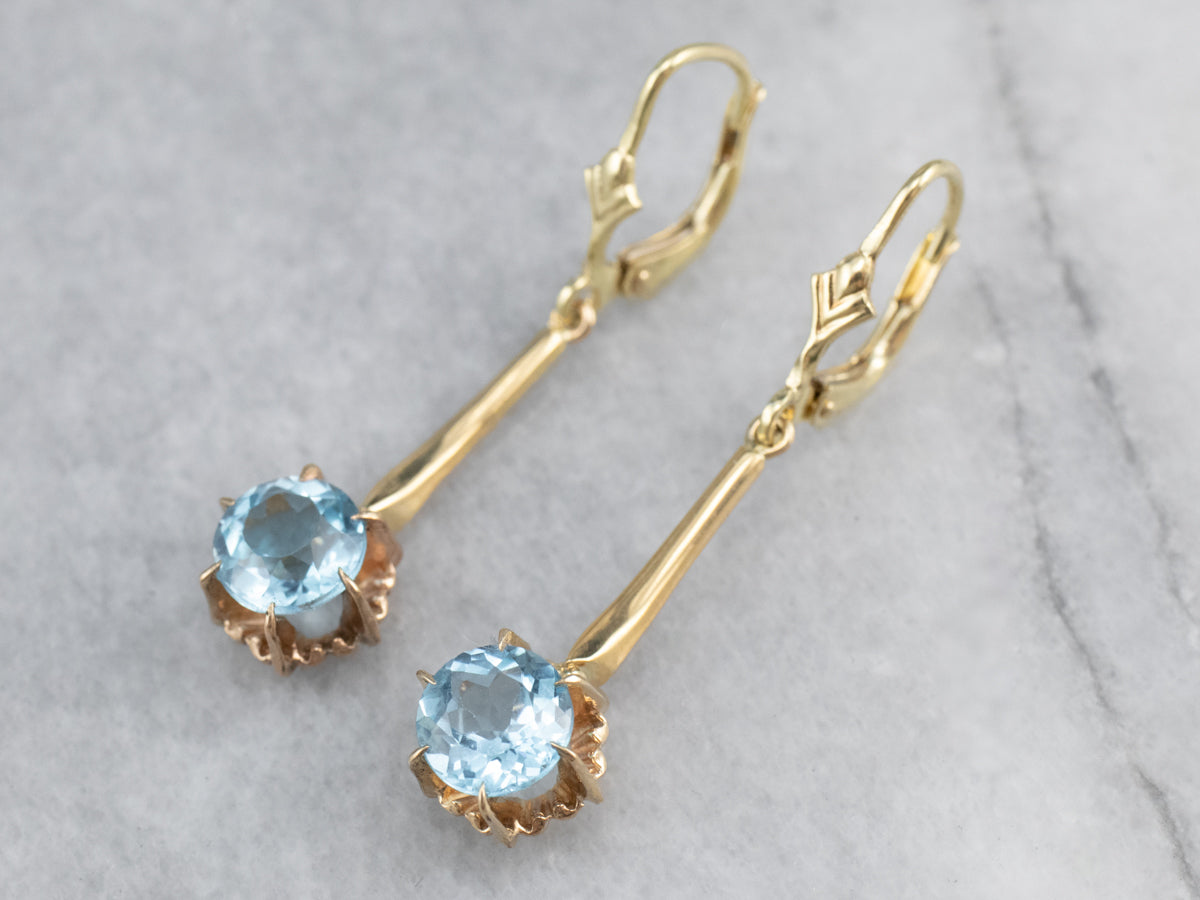 Pendientes colgantes de topacio azul dorado