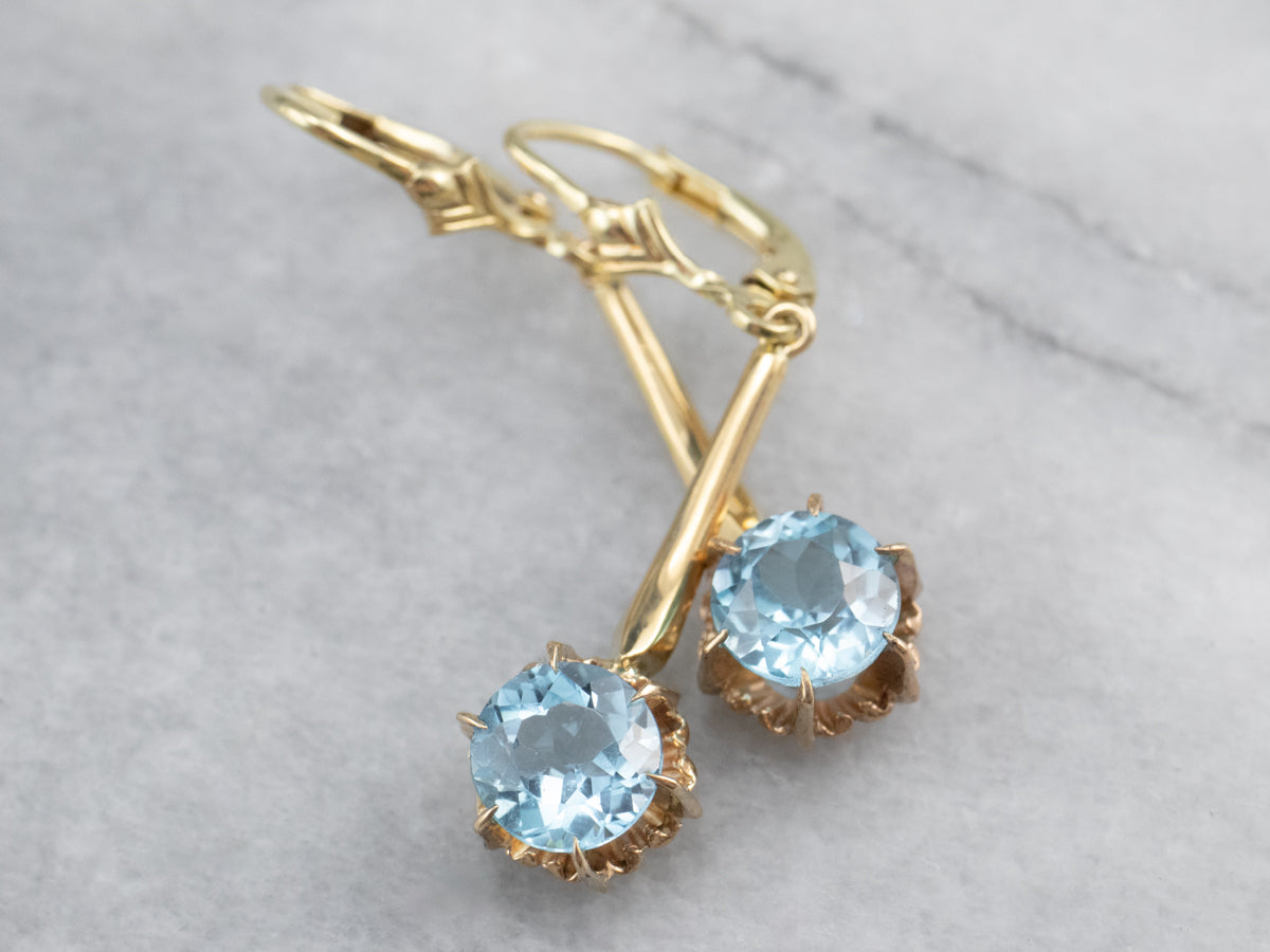Pendientes colgantes de topacio azul dorado