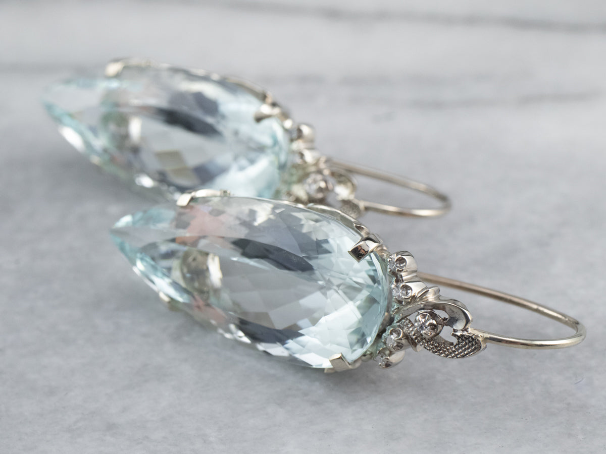 Bold Aquamarine and Diamond Drop Earrings