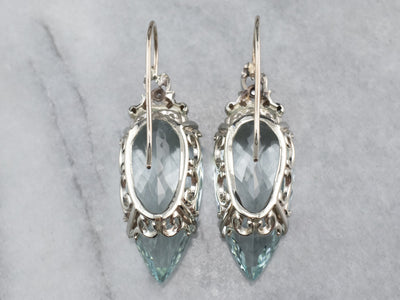 Bold Aquamarine and Diamond Drop Earrings