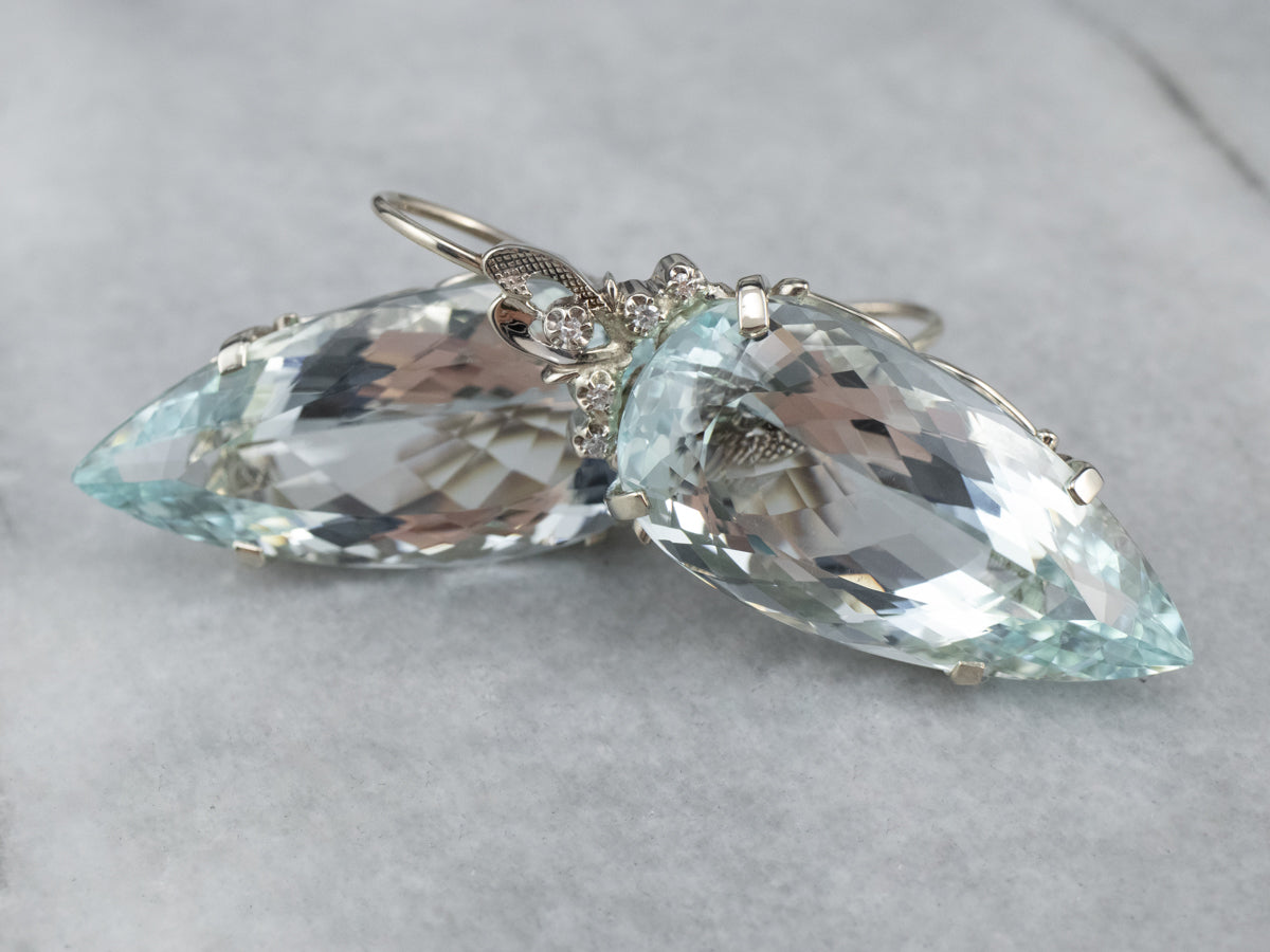 Bold Aquamarine and Diamond Drop Earrings