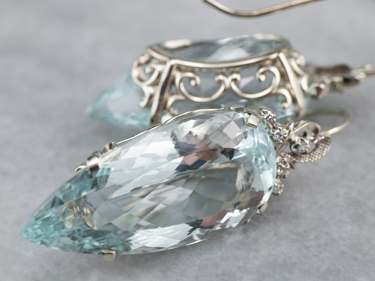 Bold Aquamarine and Diamond Drop Earrings