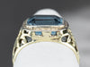 Art Nouveau Blue Topaz Green Gold Filigree Ring