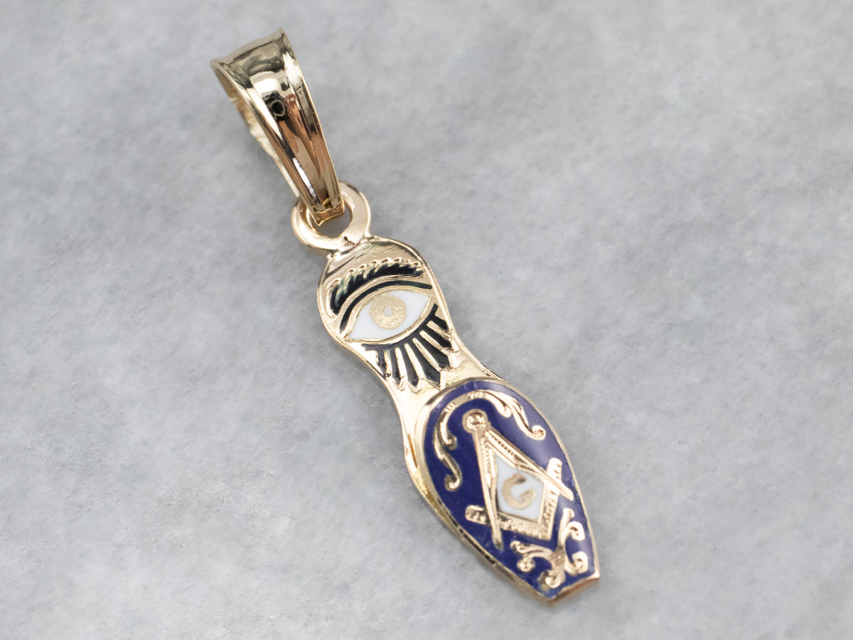 Ornate Gold and Enamel Masonic Blue Slipper Charm
