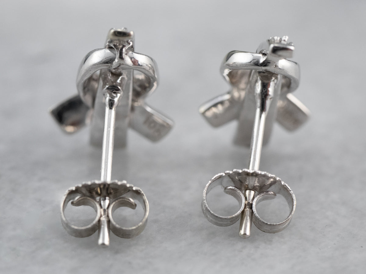 Gold Cancer Ribbon Diamond Stud Earrings