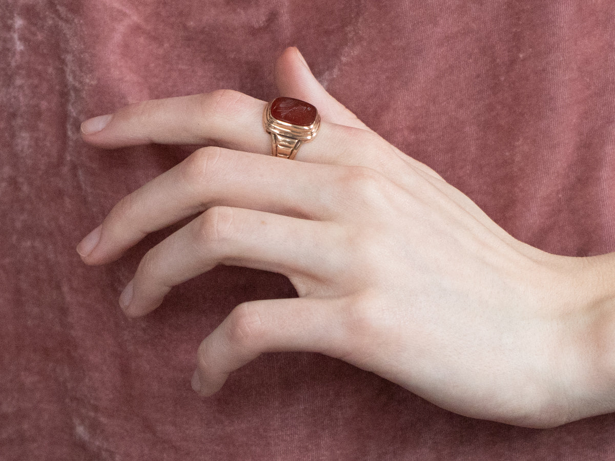 Men's Vintage Gold Carnelian Intaglio Ring