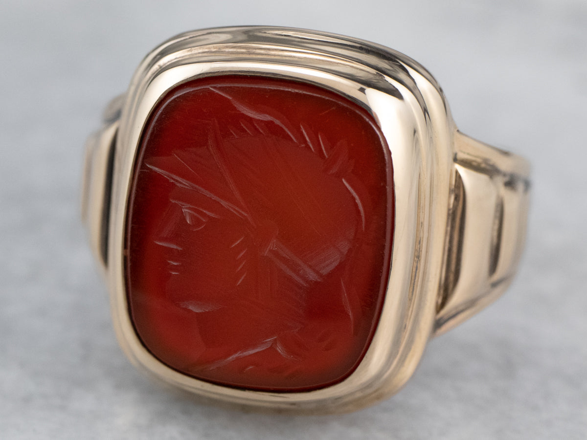 Men's Vintage Gold Carnelian Intaglio Ring