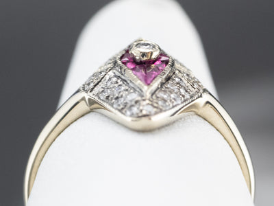 Diamond Synthetic Ruby White Gold Dinner Ring