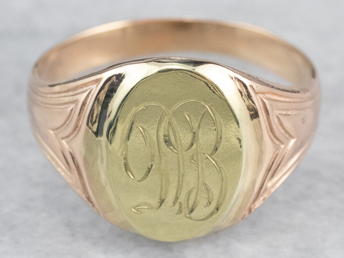 Two Tone Gold "DB" Signet Ring