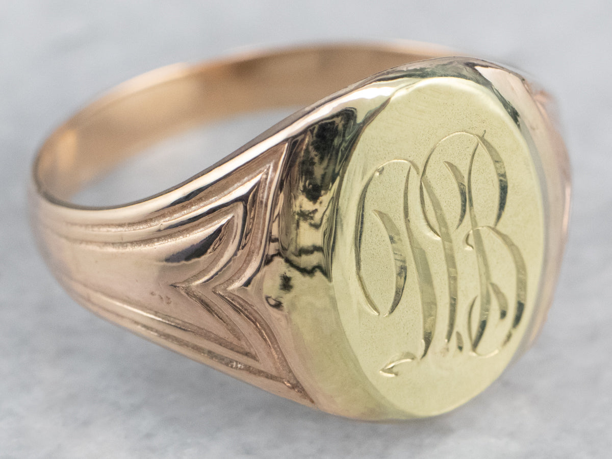 Two Tone Gold "DB" Signet Ring