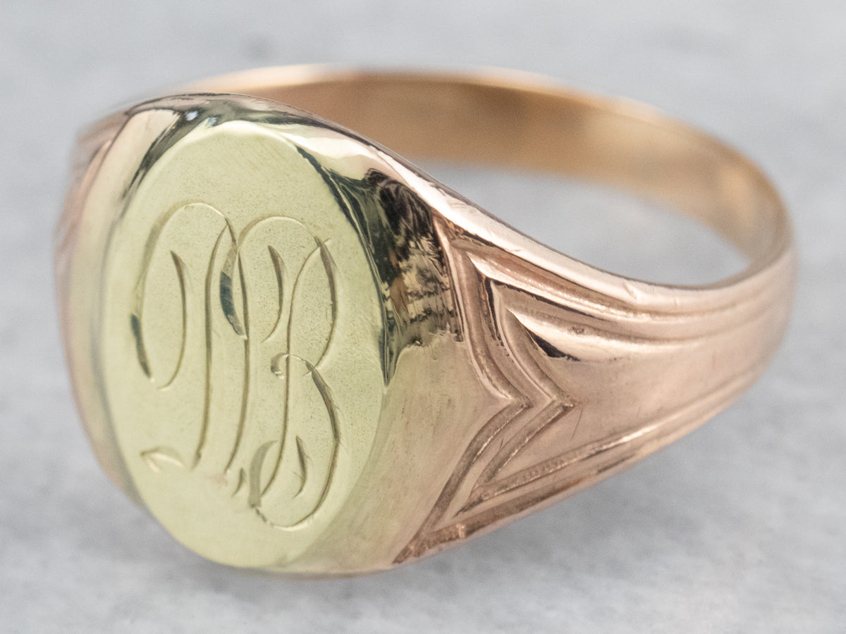 Two Tone Gold "DB" Signet Ring