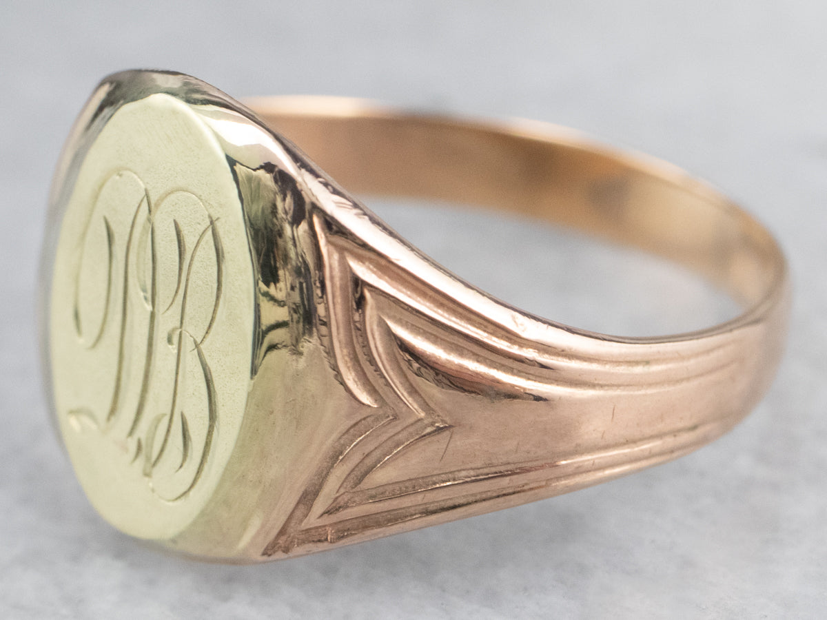 Two Tone Gold "DB" Signet Ring