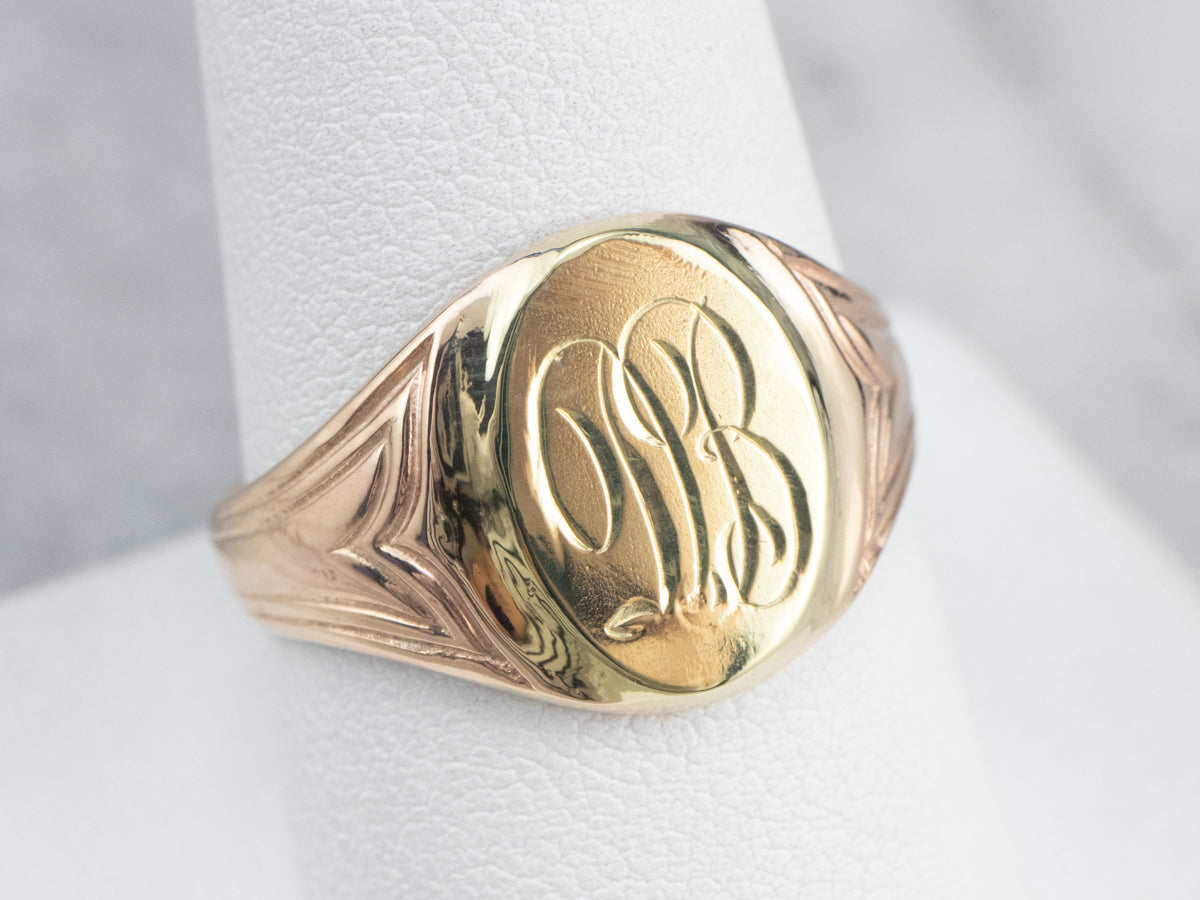 Two Tone Gold "DB" Signet Ring