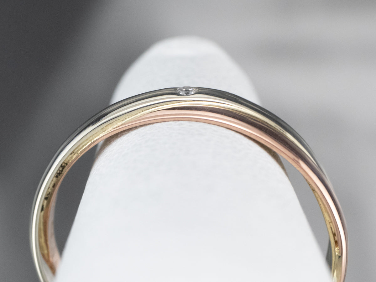 Tri-Color Gold Diamond Solitaire Band