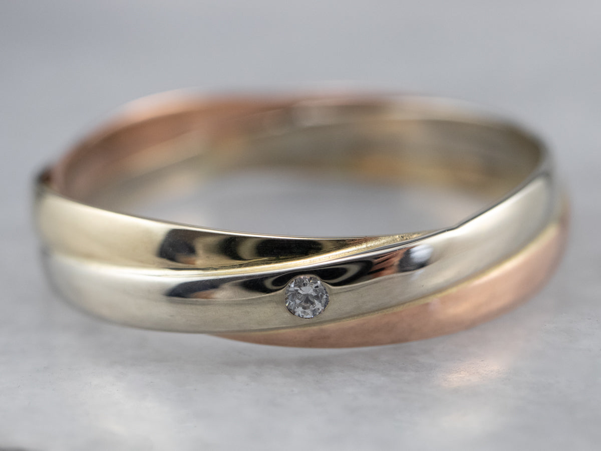 Tri-Color Gold Diamond Solitaire Band