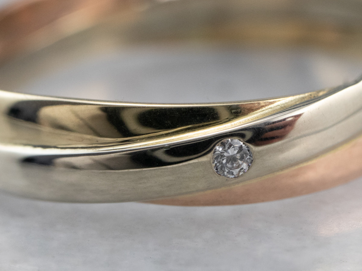 Tri-Color Gold Diamond Solitaire Band