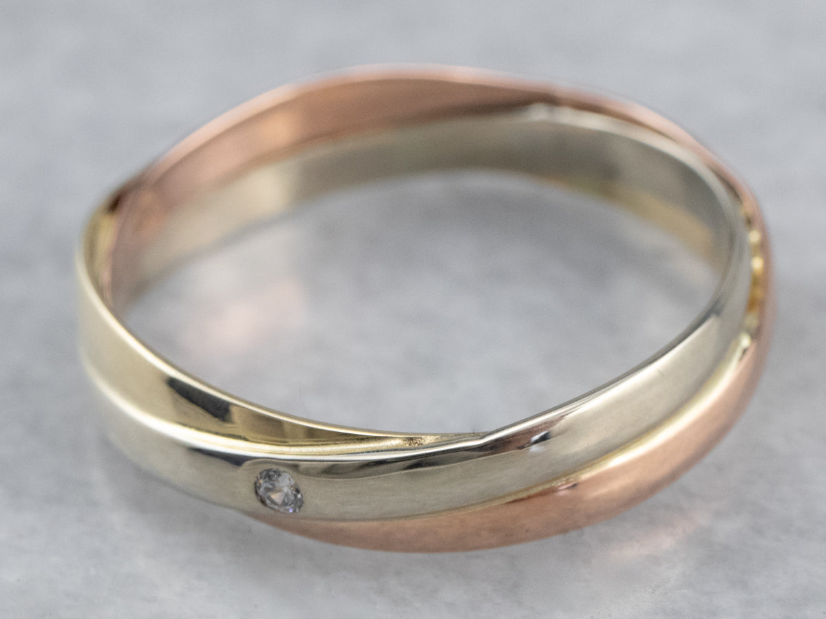 Tri-Color Gold Diamond Solitaire Band