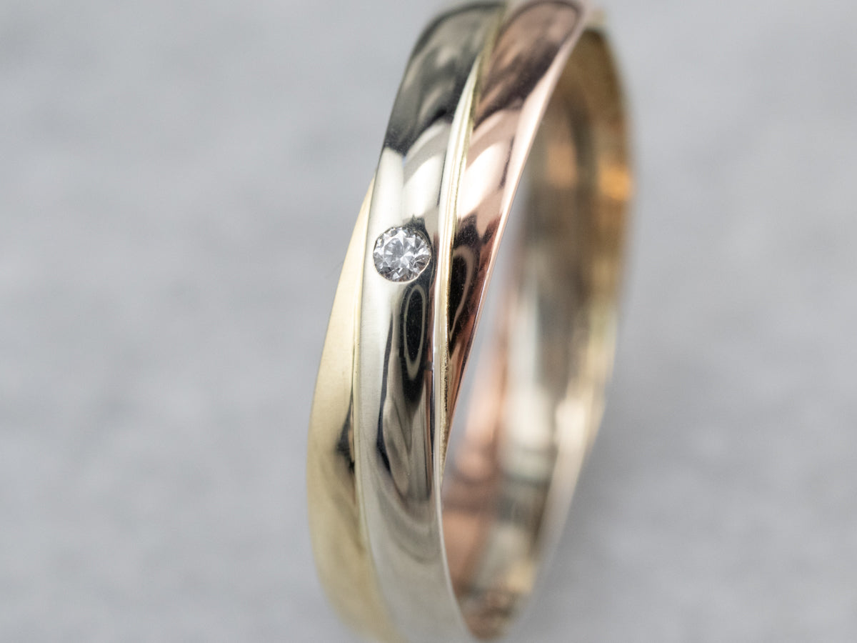 Tri-Color Gold Diamond Solitaire Band