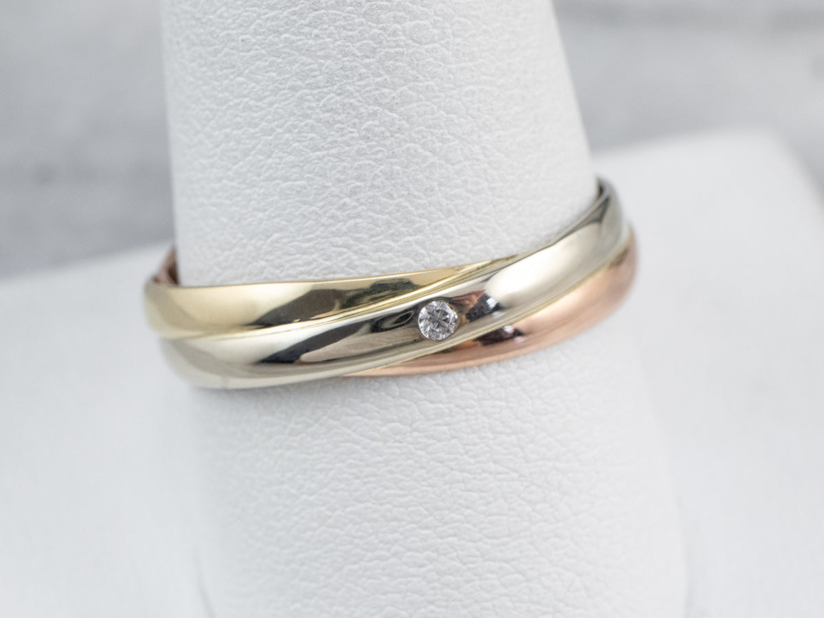 Tri-Color Gold Diamond Solitaire Band