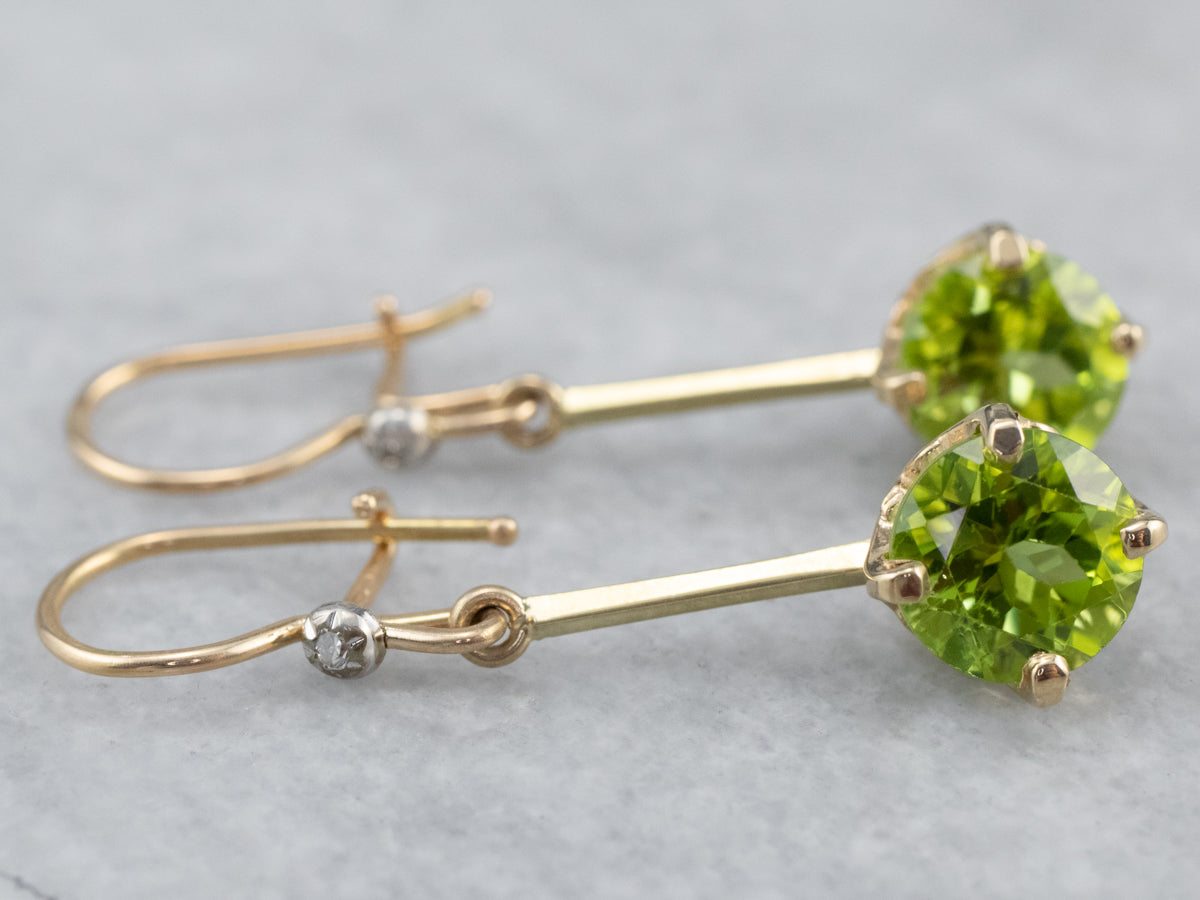 Peridot and Diamond Drop Earrings