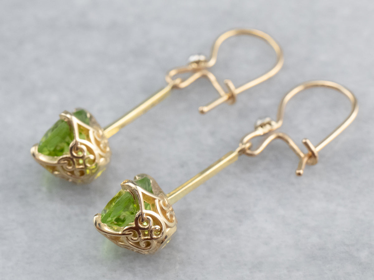 Peridot and Diamond Drop Earrings