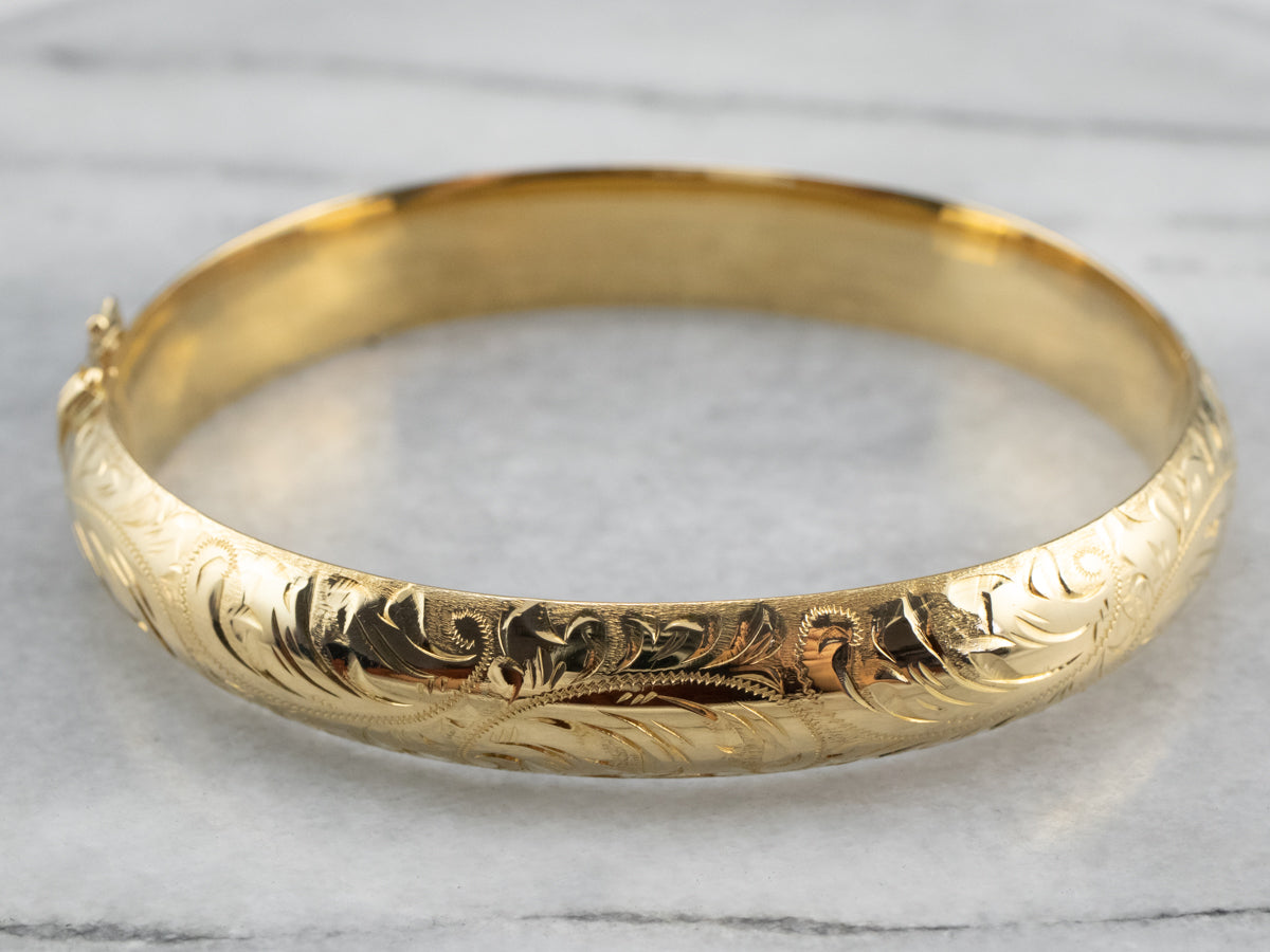 Engraved Gold Bangle Bracelet